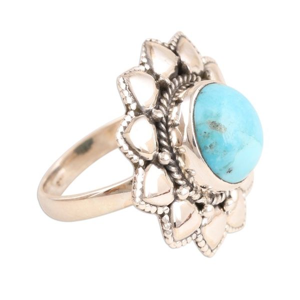 Alternate image for Floral Reconstituted Turquoise Cocktail Ring from India Flower of the Sky