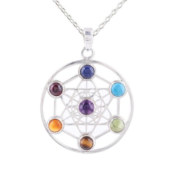Alternate image for Multi-Gemstone Circular Chakra Necklace from India Inner Chakra