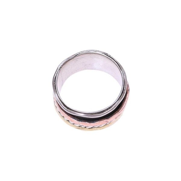 Alternate image for Handcrafted Sterling Silver Copper and Brass Meditation Ring Spinning Trio