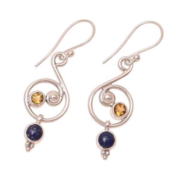 Alternate image for Lapis Lazuli and Citrine Earrings Crafted in India Swirling Royal