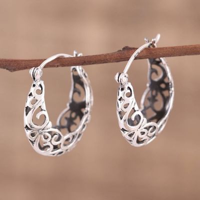 Alternate image for Handmade Sterling Silver Hoop Earrings with Jali Motif Jali Grace