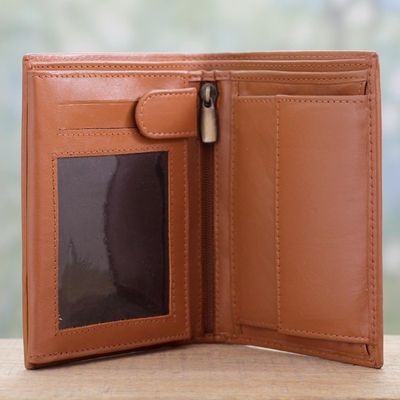 Alternate image for Tan Leather Wallet for Men Handcrafted in India Elegant Tan