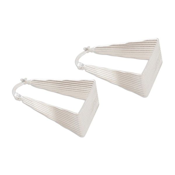 Alternate image for Geometric Sterling Silver Hoop Earrings Crafted in India Geometric Splendor