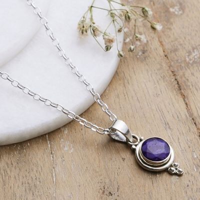 Alternate image for Indian Sapphire and Sterling Silver Pendant Necklace Air Bubble in Blue