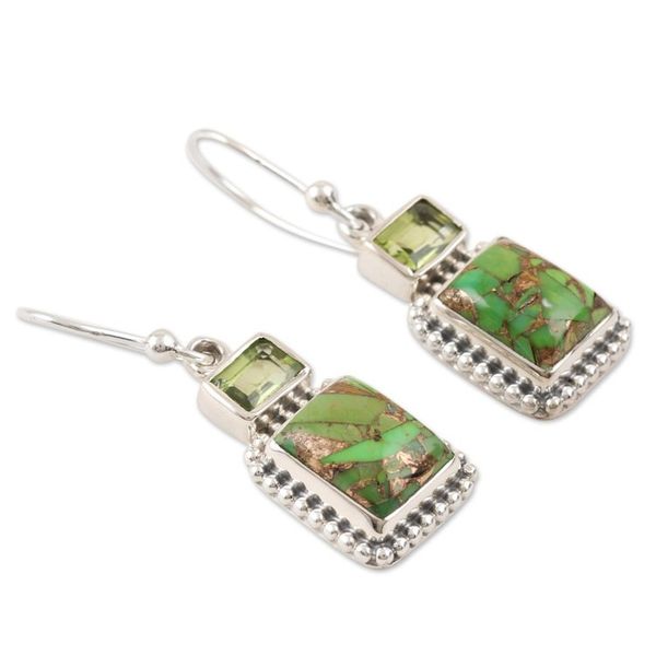 Alternate image for Indian Sterling Silver and Peridot Dangle Earrings Blissful Evening in Green