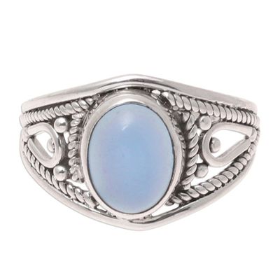 Alternate image for Oval Chalcedony Cocktail Ring Crafted in India Gleaming Appeal
