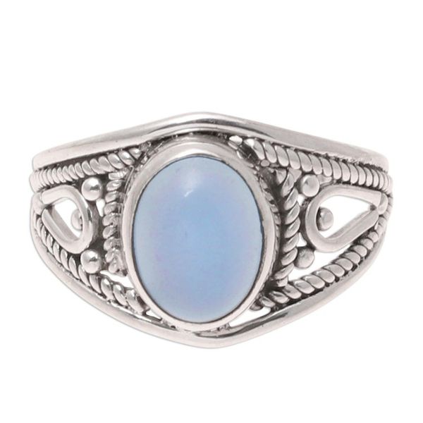 Alternate image for Oval Chalcedony Cocktail Ring Crafted in India Gleaming Appeal