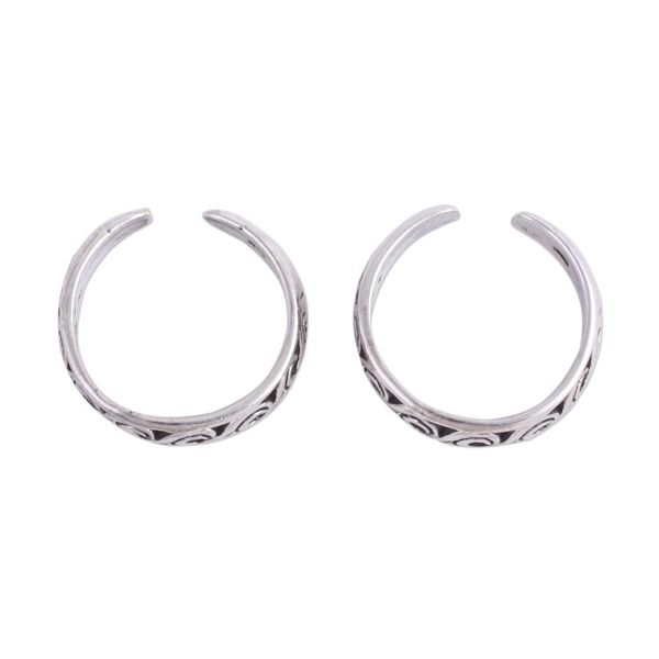 Alternate image for Handcrafted Sterling Silver Pair of Toe Rings from India Fascinating Swirls