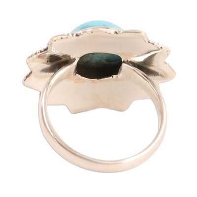 Alternate image for Floral Reconstituted Turquoise Cocktail Ring from India Flower of the Sky