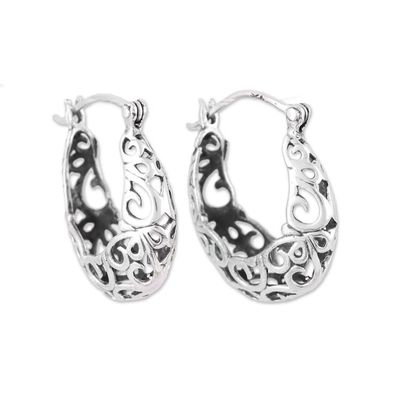 Alternate image for Handmade Sterling Silver Hoop Earrings with Jali Motif Jali Grace