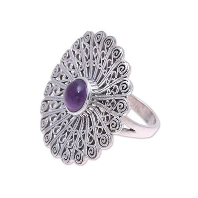 Alternate image for Sterling Silver Amethyst Openwork Flower Cocktail Ring Beautiful Bloom