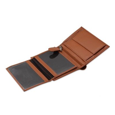 Alternate image for Tan Leather Wallet for Men Handcrafted in India Elegant Tan