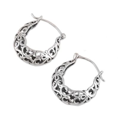 Alternate image for Handmade Sterling Silver Hoop Earrings with Jali Motif Jali Grace