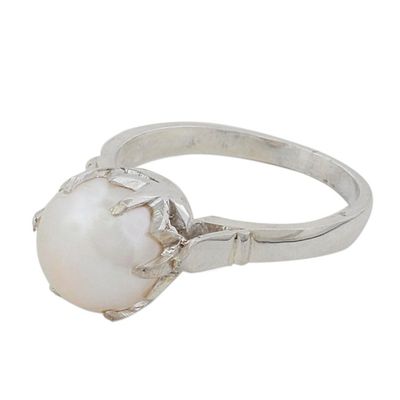 Alternate image for Artisan Crafted Cultured Pearl Solitaire Ring from India Glowing Globe