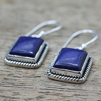 Alternate image for Lapis Lazuli Sterling Silver Rectangle Dangle Earrings Blue Frame