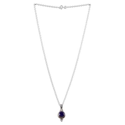 Alternate image for Indian Sapphire and Sterling Silver Pendant Necklace Air Bubble in Blue