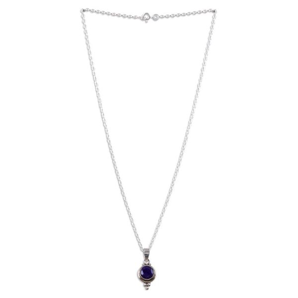 Alternate image for Indian Sapphire and Sterling Silver Pendant Necklace Air Bubble in Blue