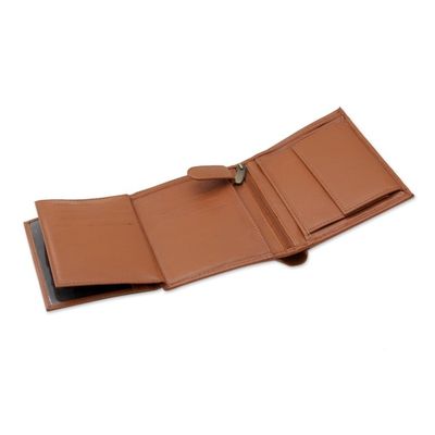 Alternate image for Tan Leather Wallet for Men Handcrafted in India Elegant Tan