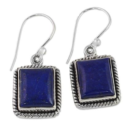 Alternate image for Lapis Lazuli Sterling Silver Rectangle Dangle Earrings Blue Frame