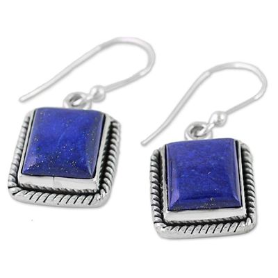 Alternate image for Lapis Lazuli Sterling Silver Rectangle Dangle Earrings Blue Frame
