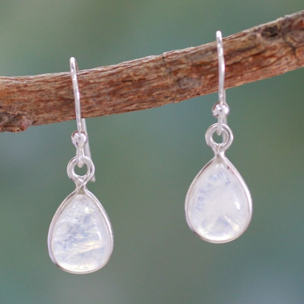 Artisan Crafted Rainbow Moonstone Earrings 'Hypnotic Minimalism'