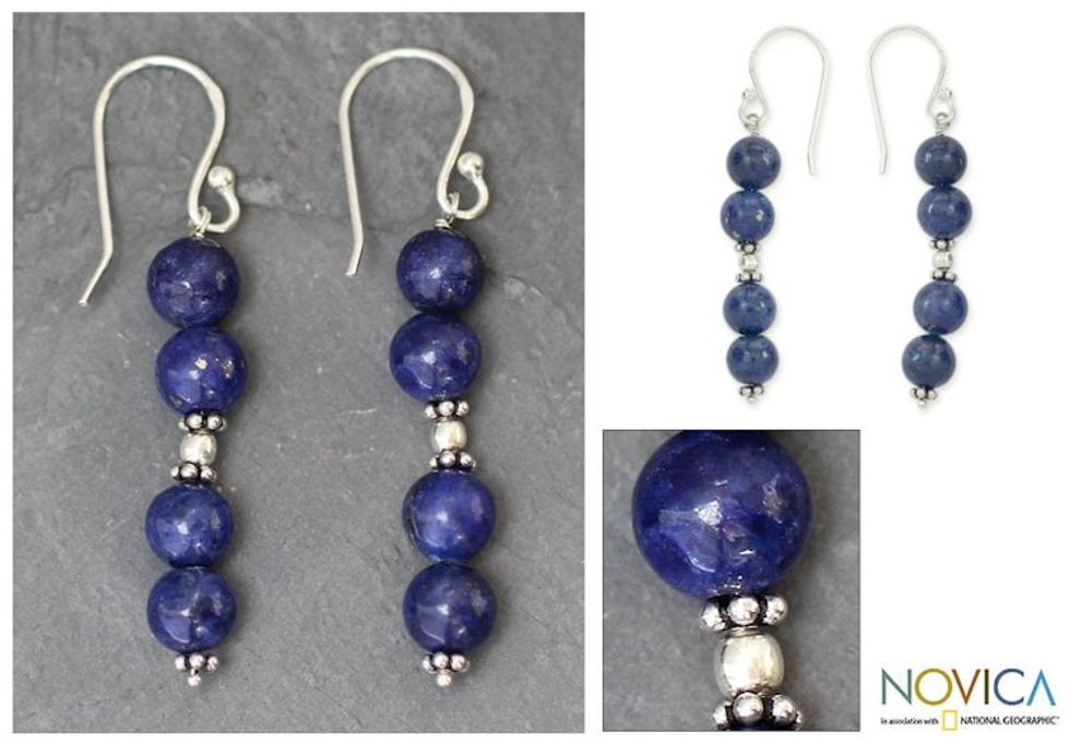 Lapis lazuli dangle earrings 'Pillars of Love'