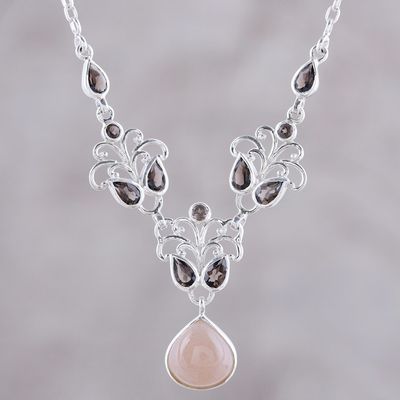 Alternate image for Moonstone Smoky Quartz Sterling Silver Pendant Necklace Evening Delight