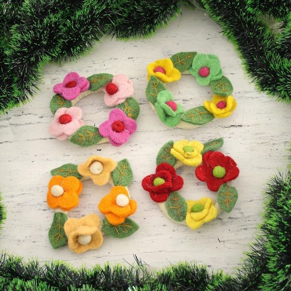 Alternate image for Floral Wreath Wool Felt Ornaments from India Set of 4 Floral Wreaths