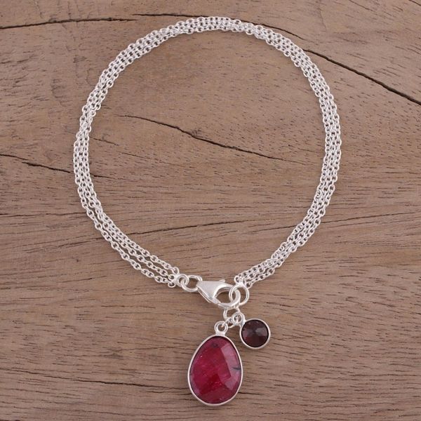 Alternate image for Ruby and Garnet Sterling Silver Charm Bracelet from India Twinkling Harmony