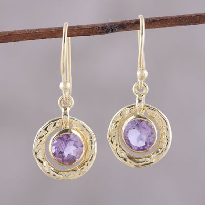 Alternate image for Amethyst and 18k Gold Plated Sterling Silver Dangle Earrings Glittering Lilac