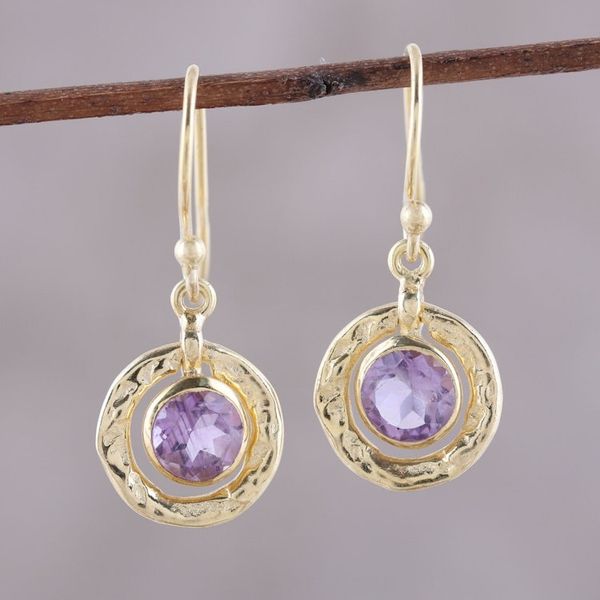 Alternate image for Amethyst and 18k Gold Plated Sterling Silver Dangle Earrings Glittering Lilac