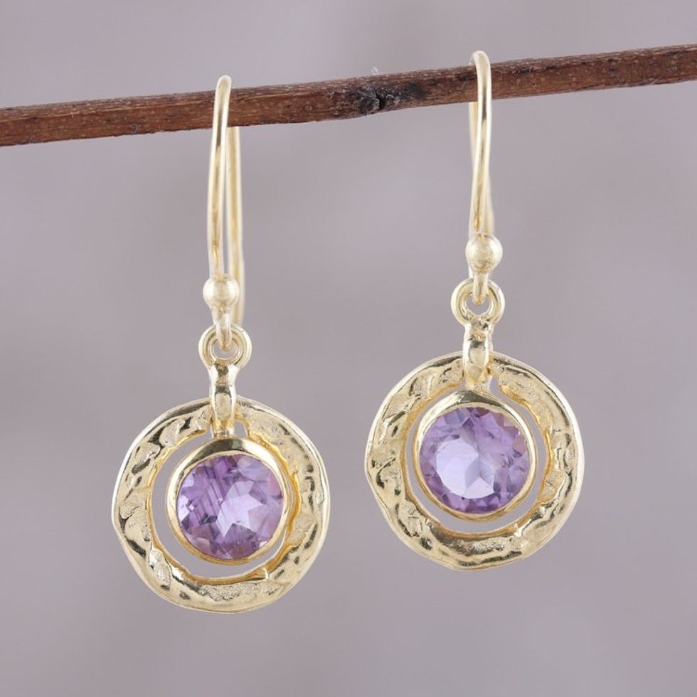 Amethyst and 18k Gold Plated Sterling Silver Dangle Earrings 'Glittering Lilac'