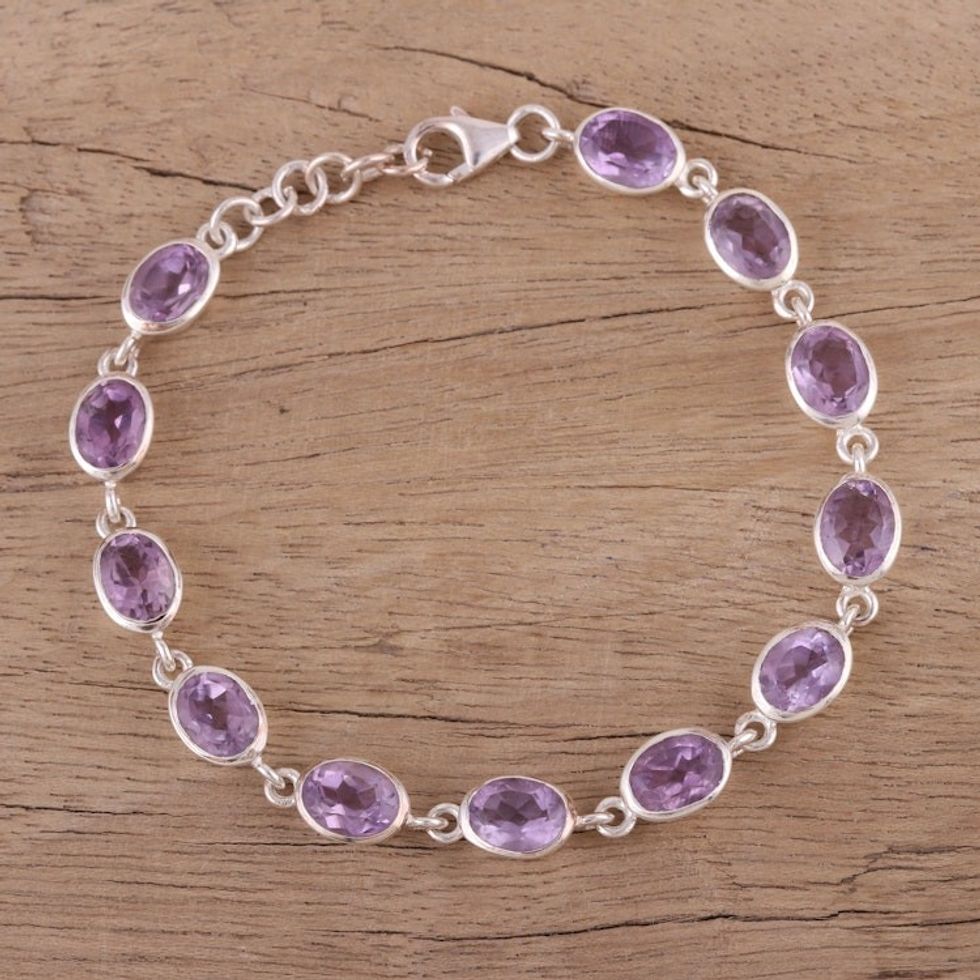 Amethyst and Sterling Silver Link Bracelet from India 'Lilac Luster'