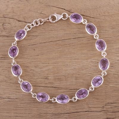 Alternate image for Amethyst and Sterling Silver Link Bracelet from India Lilac Luster