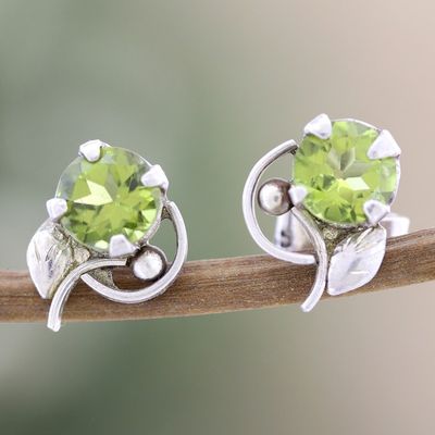 Alternate image for Sterling Silver Stud Earrings with Natural Peridot Stones Forest Fortune