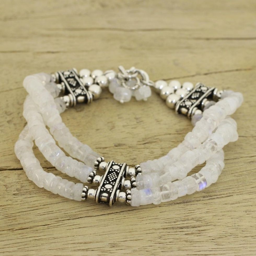 Beaded Jewelry Rainbow Moonstone Bracelet Sterling Silver  'Pure Love'