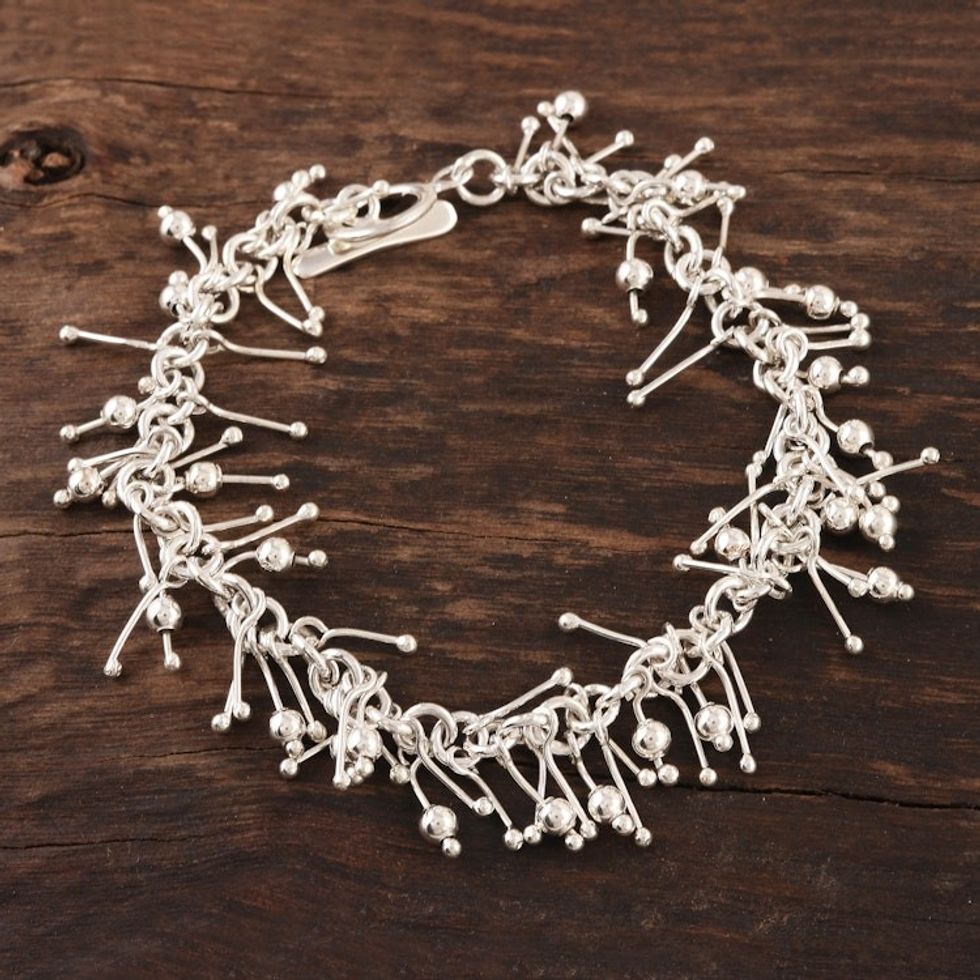 Artisan Crafted Jingling Sterling Silver Link Bracelet 'Brilliant Jingle'