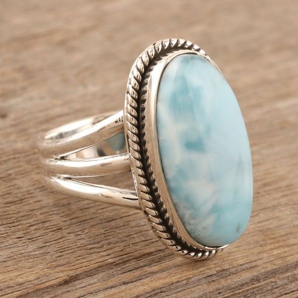 Alternate image for Hand Made Larimar and Sterling Silver Single Stone Ring Piece of Sky