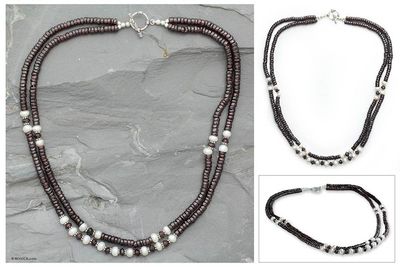 Alternate image for Garnet and pearl strand necklace Indian Passion