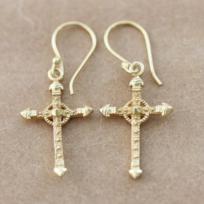 Alternate image for 22k Gold-Plated Sterling Silver Cross Dangle Earrings Faithful Blessing