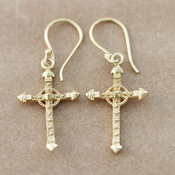 Alternate image for 22k Gold-Plated Sterling Silver Cross Dangle Earrings Faithful Blessing
