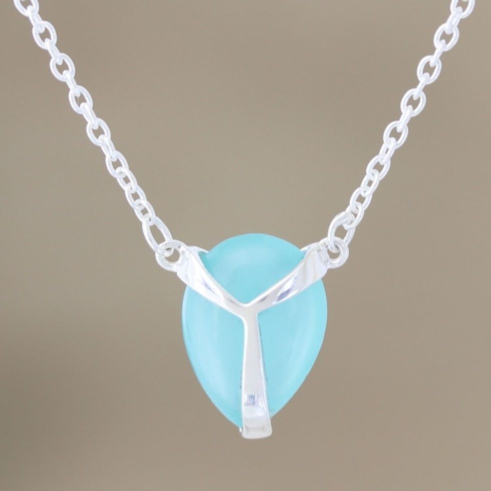 Handmade Chalcedony and Sterling Silver Pendant Necklace 'Air Kiss in Aqua'