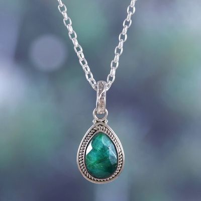 Alternate image for Sterling Silver Pendant Necklace with 3-Carat Emerald Gem Halo Effect in Green