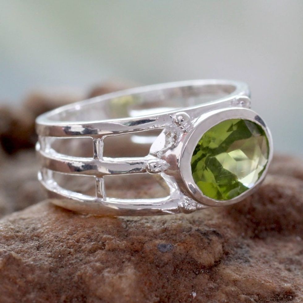 Peridot Ring Crafted of Sterling Silver 'Forest Glow'