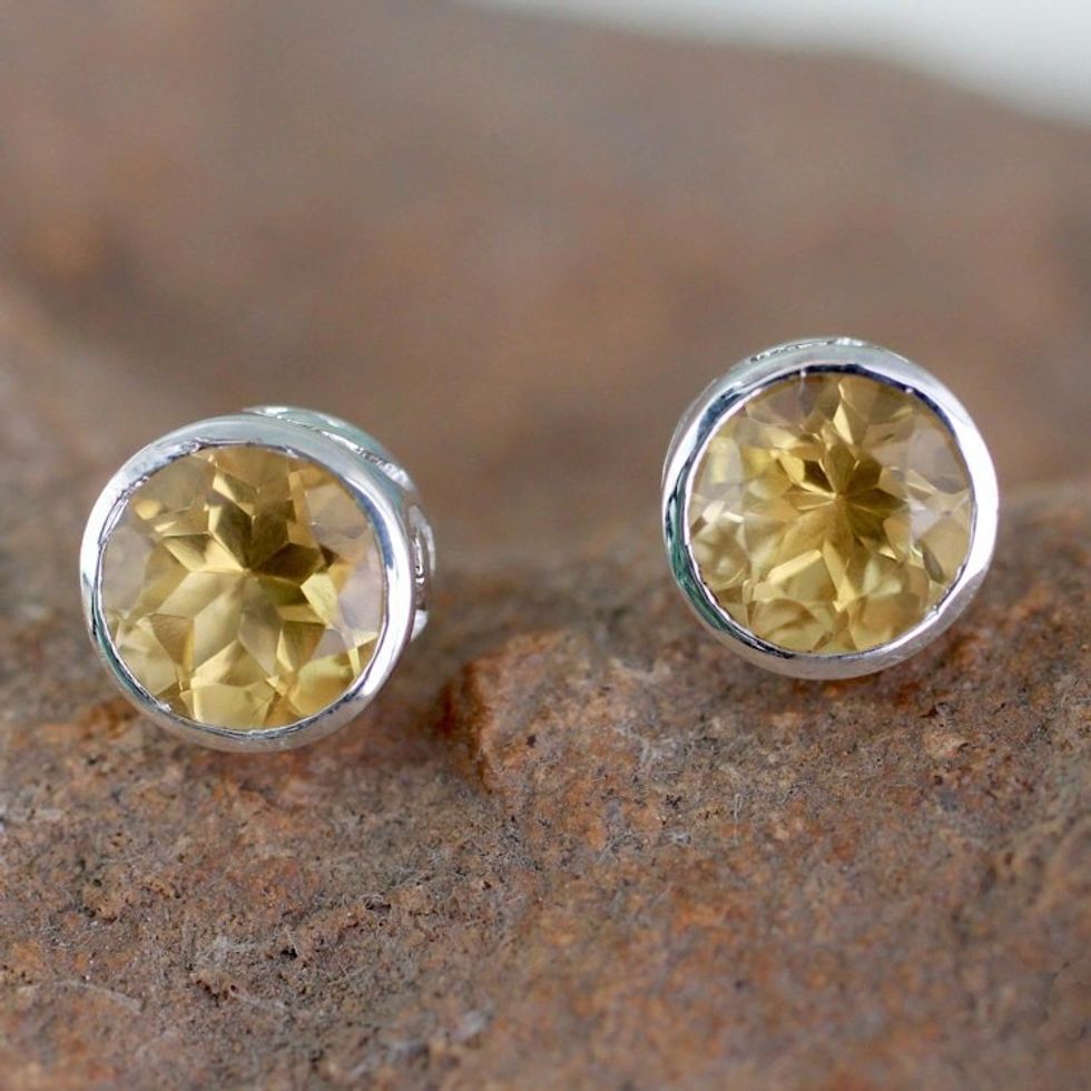 Citrine Stud Earrings Sterling Silver Jewelry 'Spark of Life'