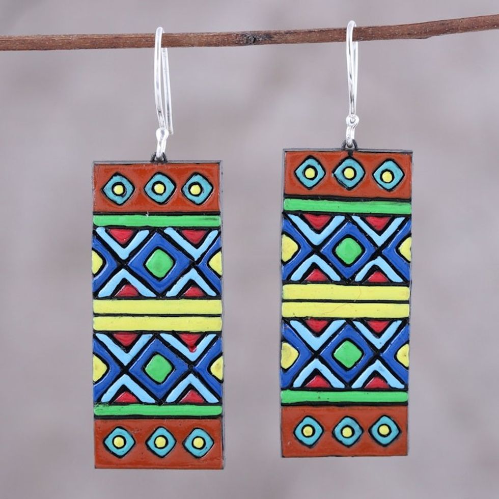 Handmade Ceramic Dangle Earrings with Sterling Silver Hooks 'Bright Fusion'