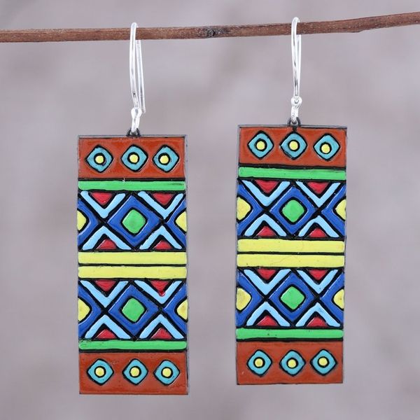 Alternate image for Handmade Ceramic Dangle Earrings with Sterling Silver Hooks Bright Fusion