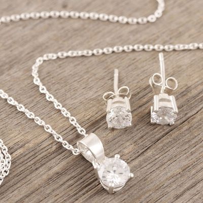 Alternate image for Sterling Silver Cubic Zirconia Pendant Necklace Earrings Set Timeless Shine