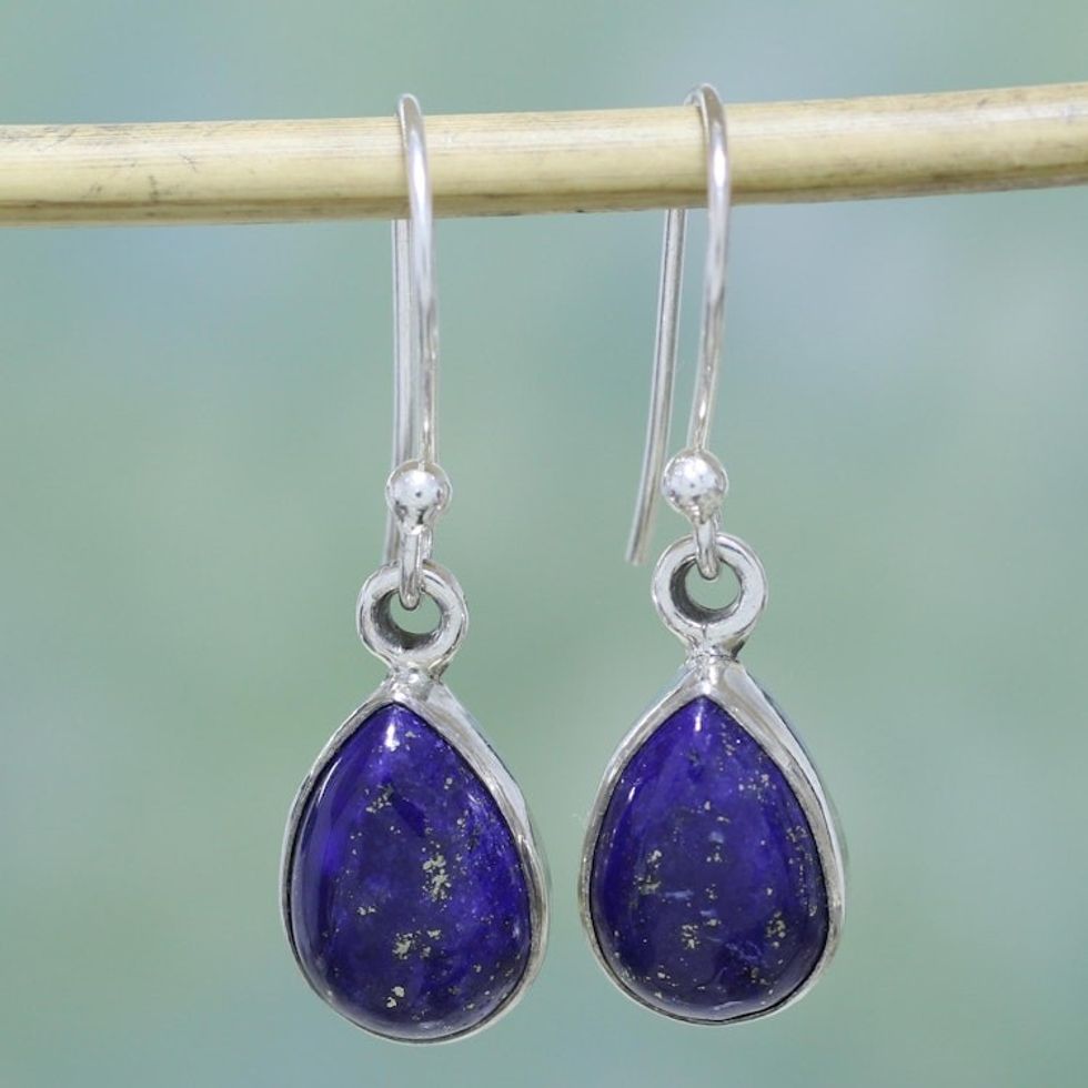 Lapis Lazuli and Sterling Silver Hook Earrings from India 'Be True'