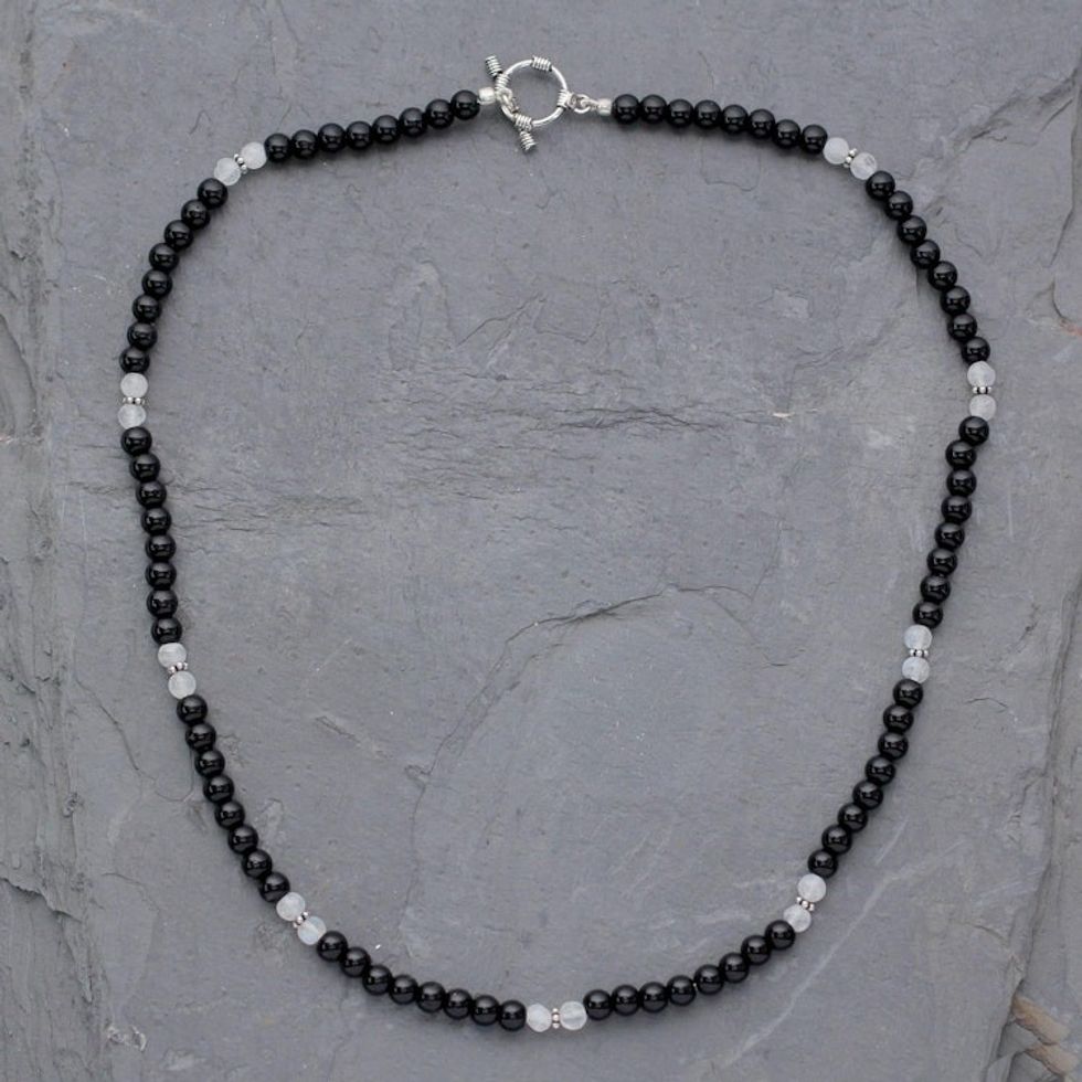 Onyx and moonstone beaded necklace 'Majestic Night'